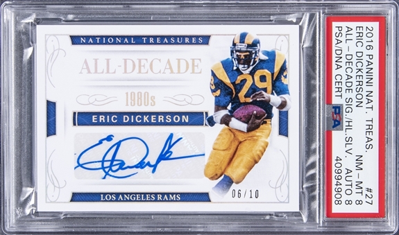 2016 Panini National Treasures All-Decade Signatures - Hologram Silver #27 Eric Dickerson Signed Card (#06/10) - PSA NM-MT 8, PSA/DNA 8